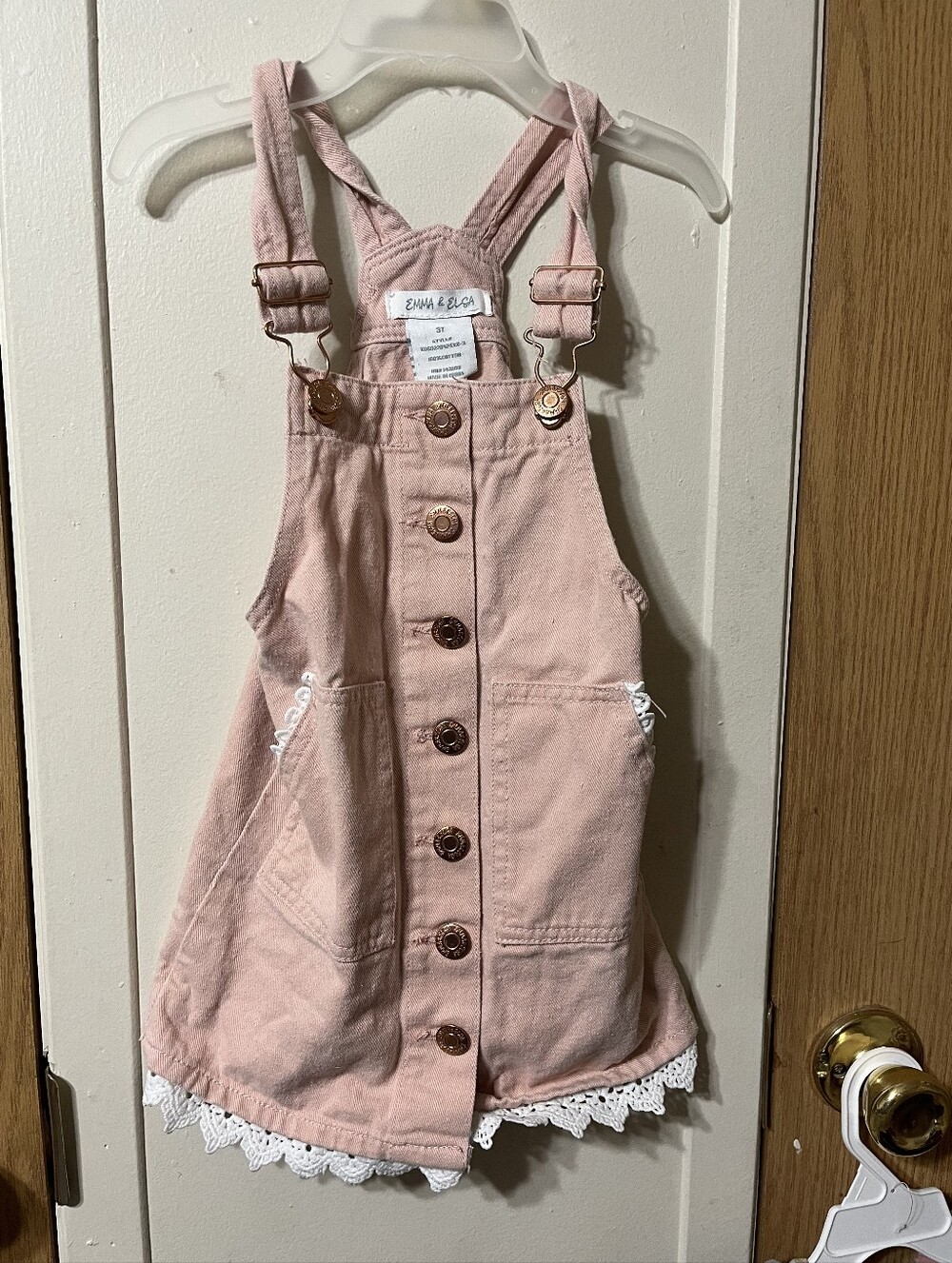 Emma & Sam Pink Lace-Trim Overall Dress for Kids